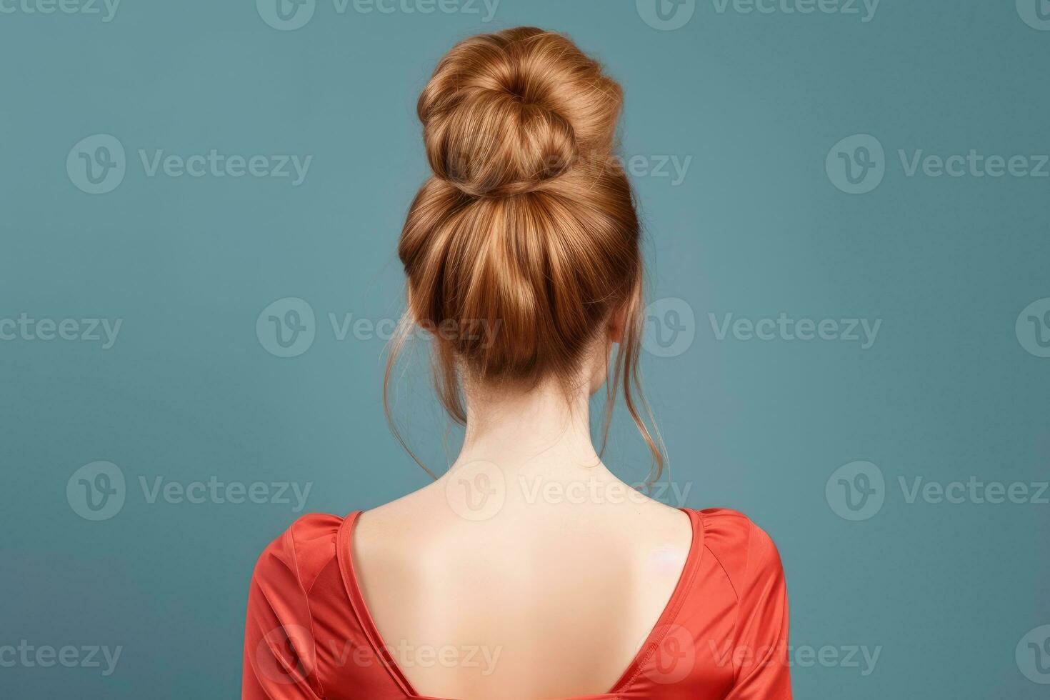 Model of Women Long Hair Bun Look From Back ai generated photo