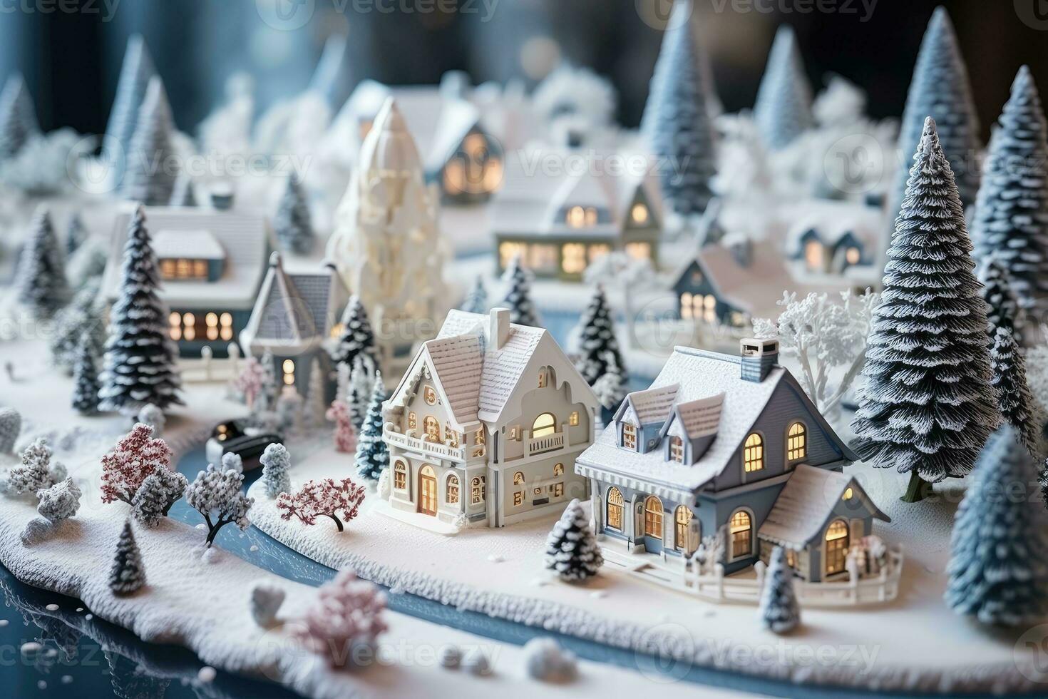 Winter scene with snow village area advertising photography photo