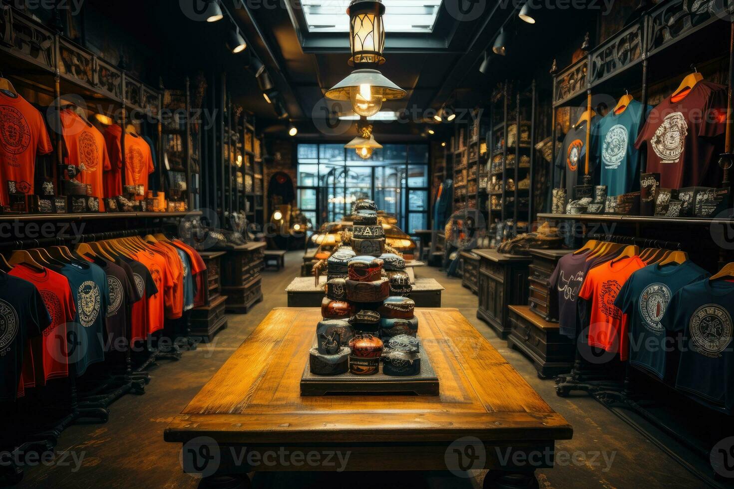 inside tshirt store display room view industrialist style AI Generative photo