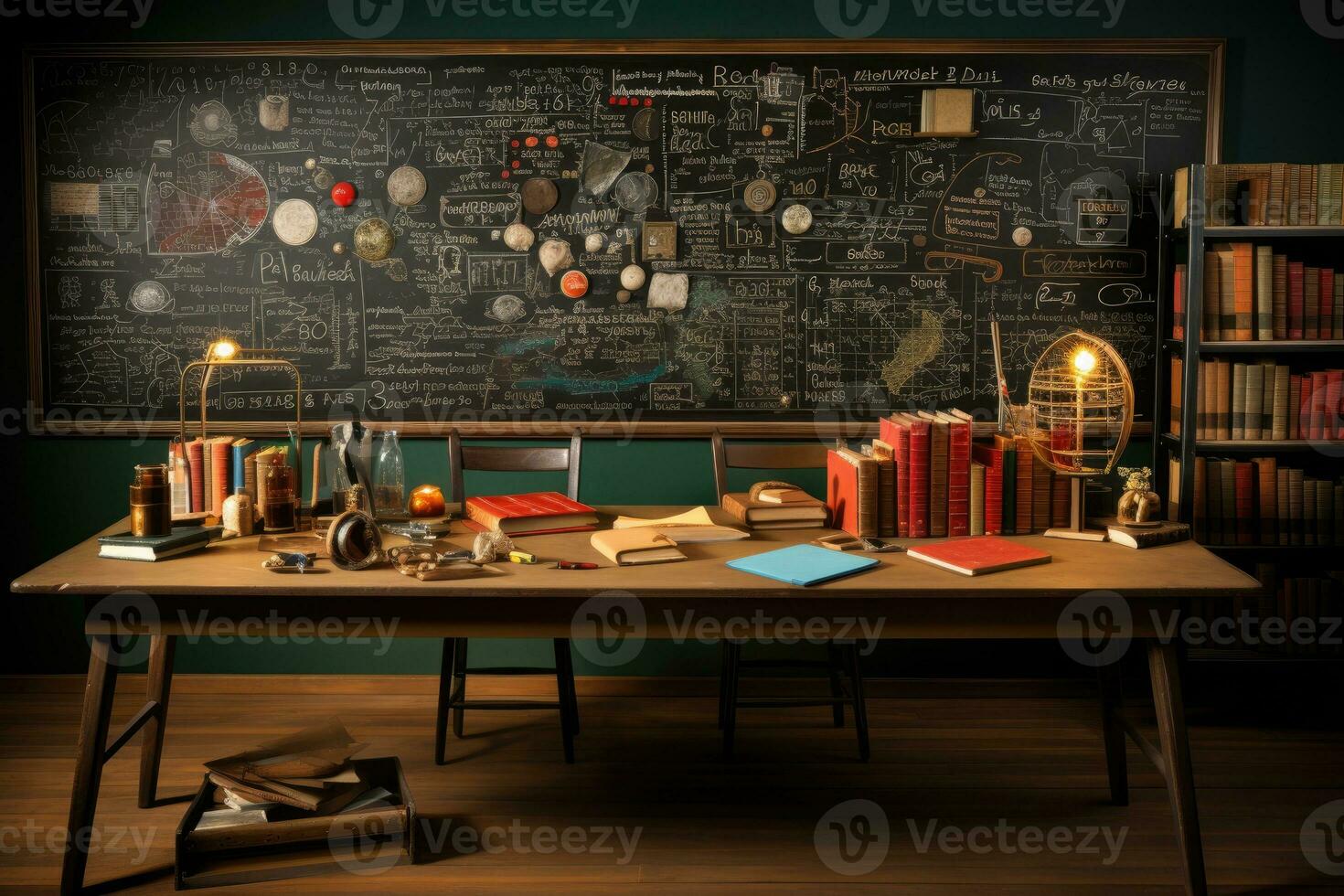 the situation in the classroom complete with a blackboard AI Generative photo