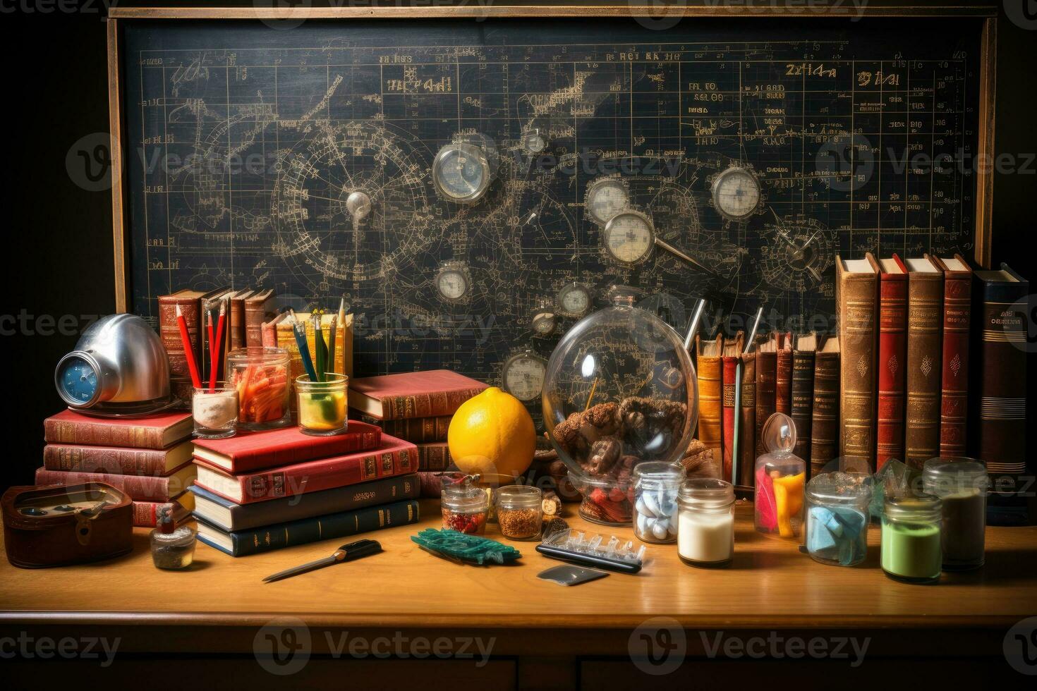 the situation in the classroom complete with a blackboard AI Generative photo