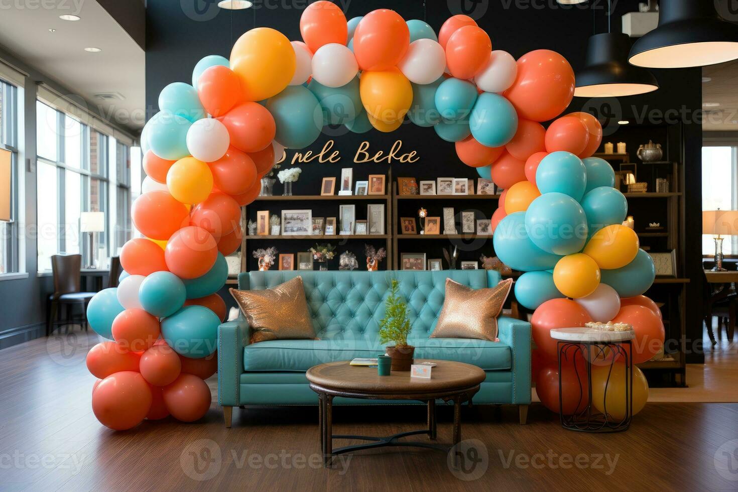 Balloon garland gate with arch Aspire to award professional advertising photography AI Generated photo