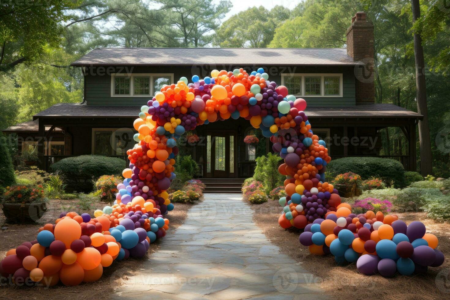 Balloon garland gate with arch Aspire to award professional advertising photography AI Generated photo