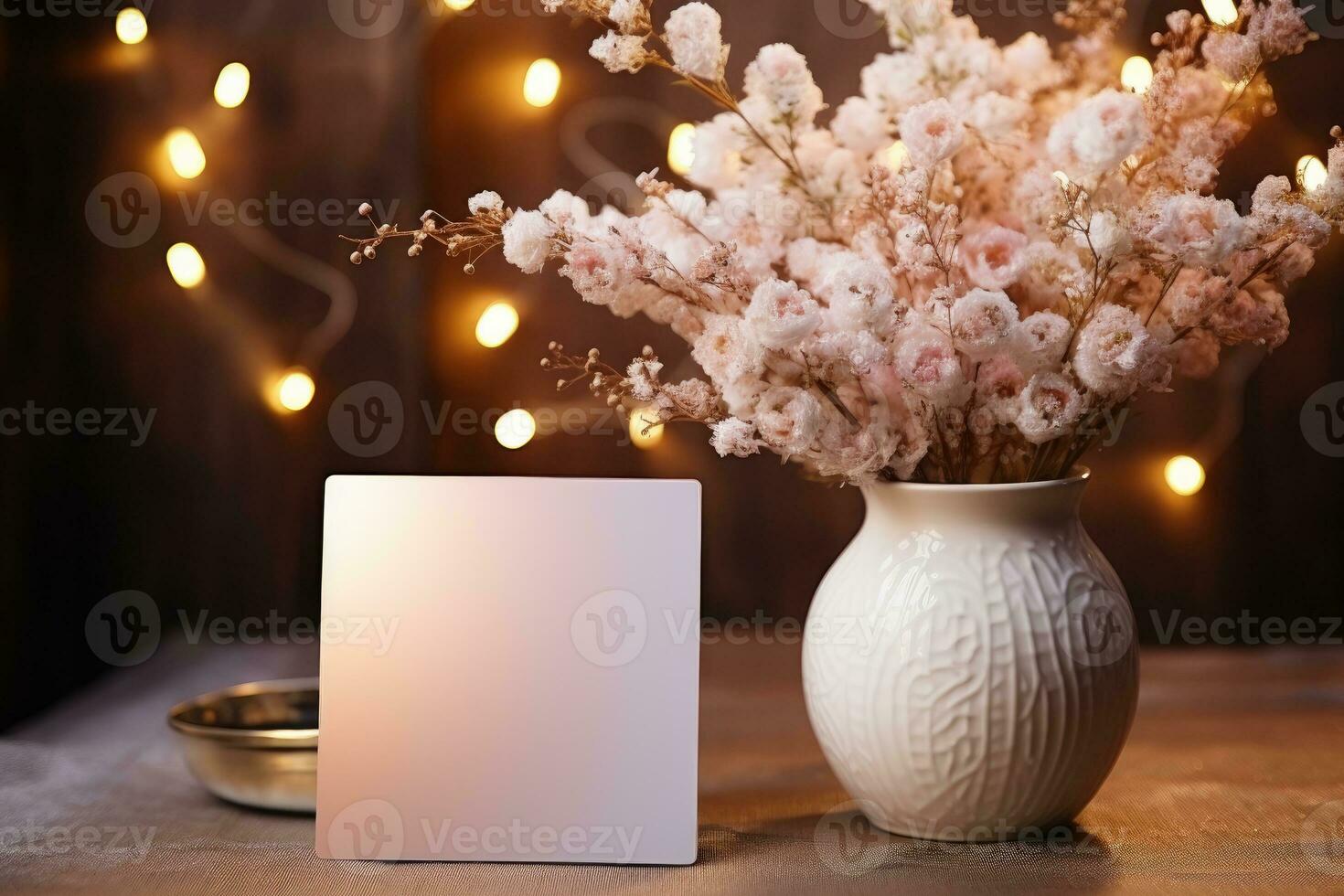 greeting card with candle and flower decoration professional advertising photography AI Generated photo