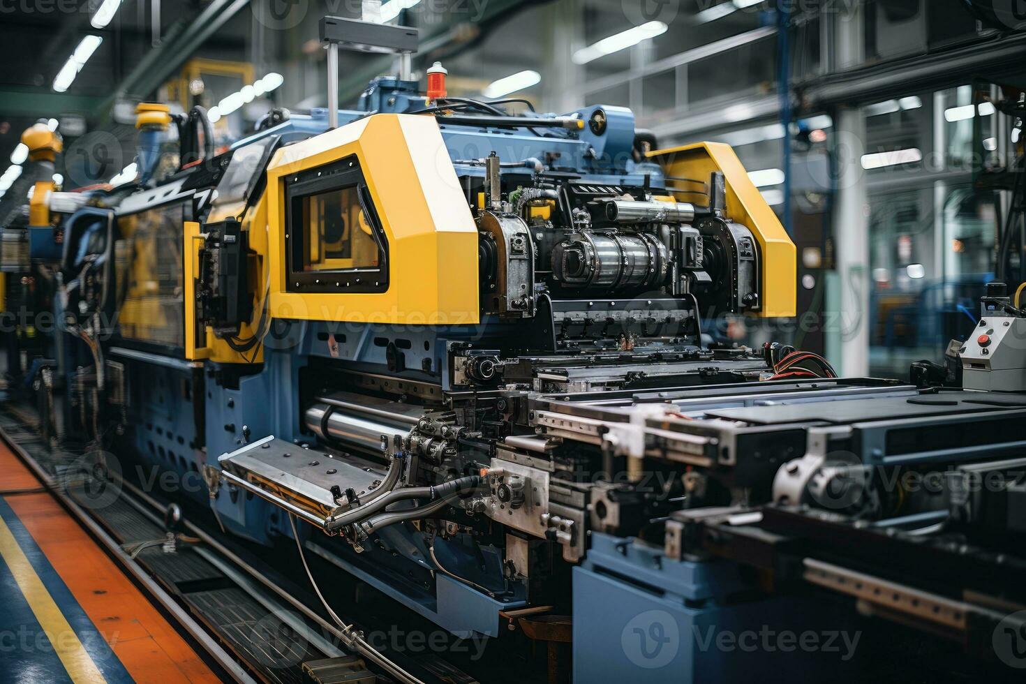 photo of inside mechanical factory line production view AI Generated