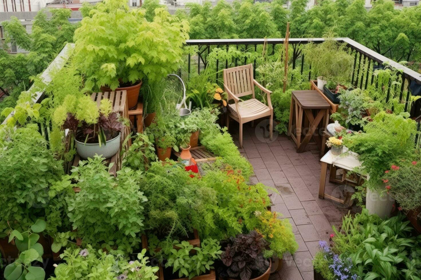 stock photo of rooftop terrace garden design AI Generated