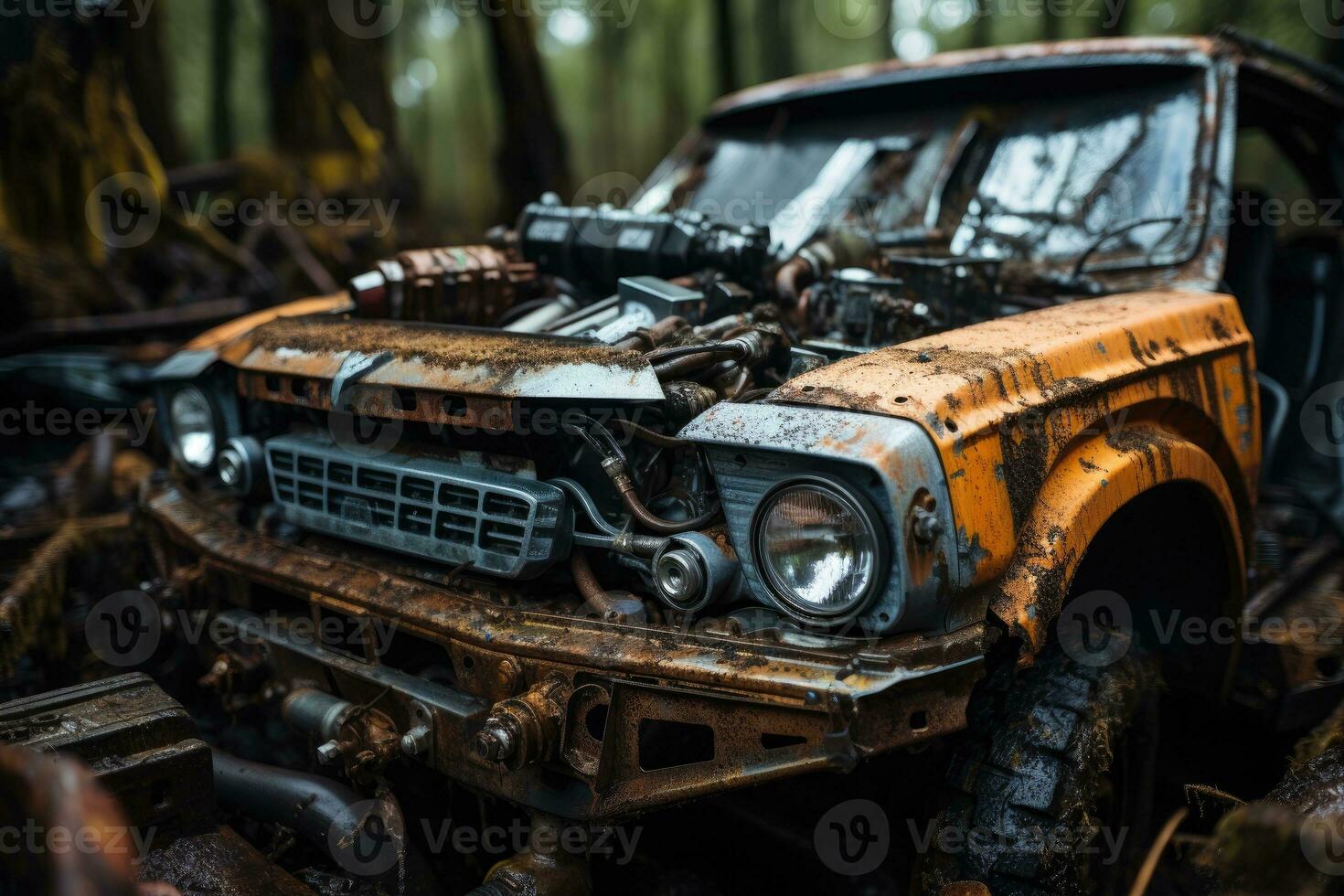 inside rusty car hood engine professional advertising photography AI Generated photo