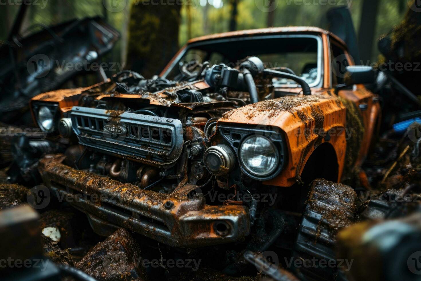 inside rusty car hood engine professional advertising photography AI Generated photo