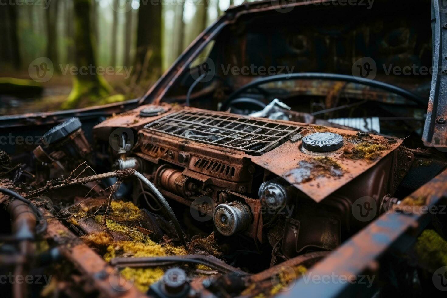 inside rusty car hood engine professional advertising photography AI Generated photo