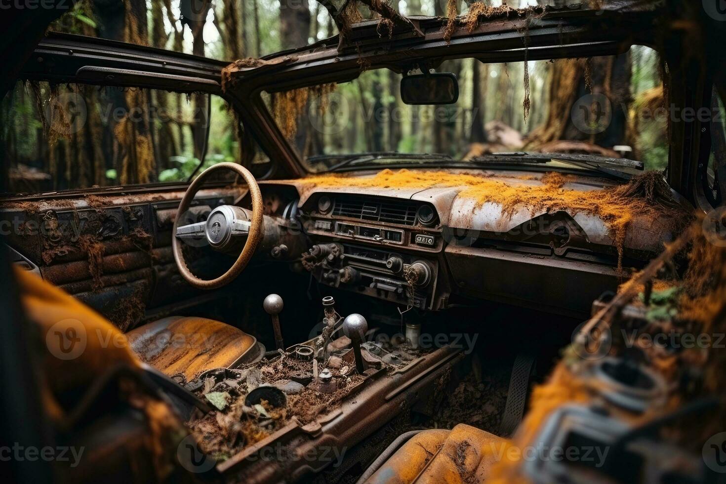 inside rusty car hood engine professional advertising photography AI Generated photo