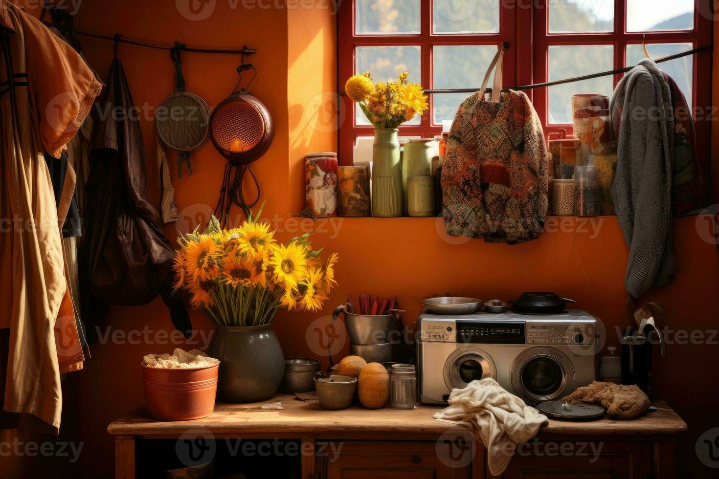 corner of the house where the dirty laundry is located professional advertising photography AI Generated photo