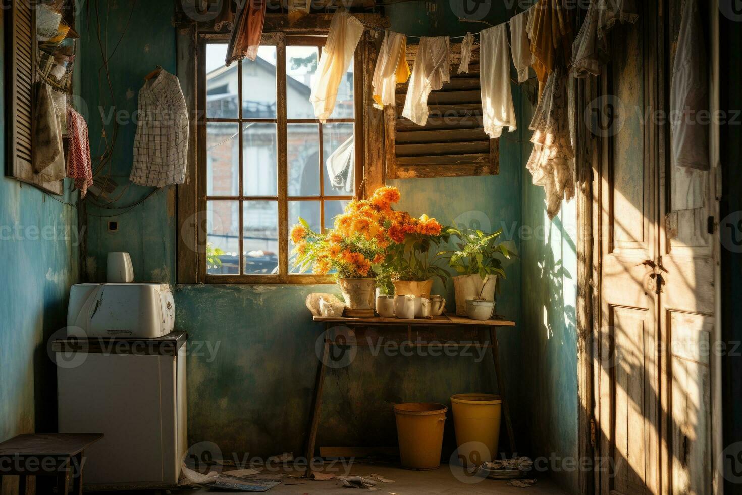 corner of the house where the dirty laundry is located professional advertising photography AI Generated photo