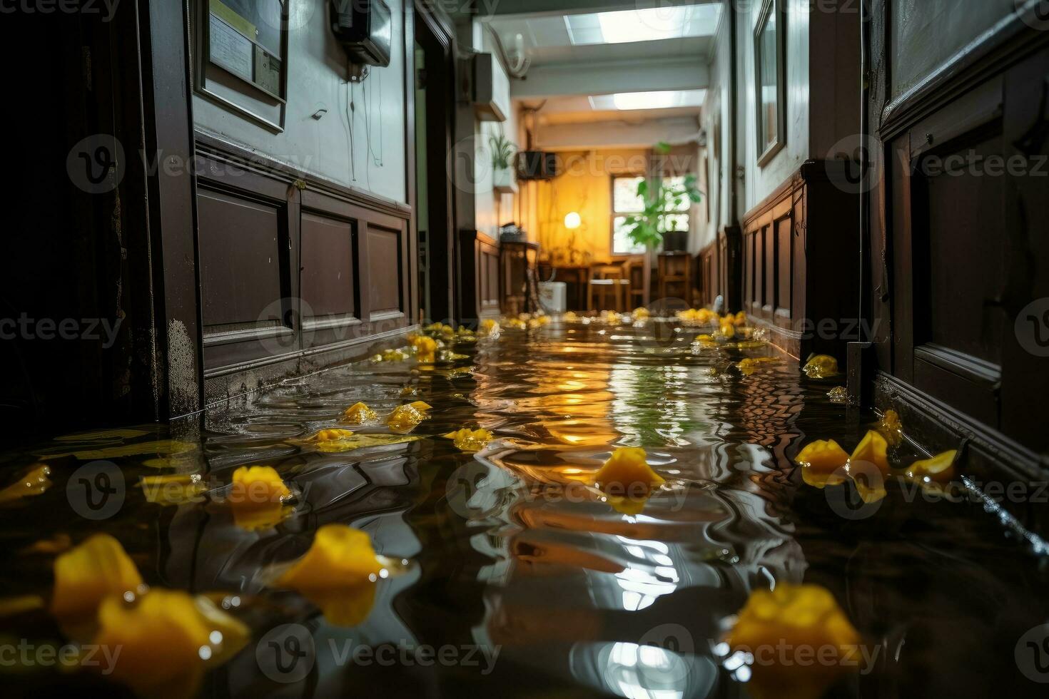 corner of the house where the puddle of water located professional advertising photography AI Generated photo