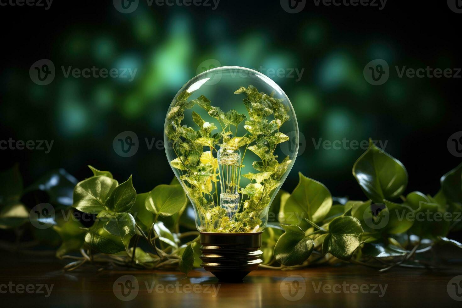 light bulbs and plant seeds symbolize a green energy ecosystem professional advertising photography AI Generated photo