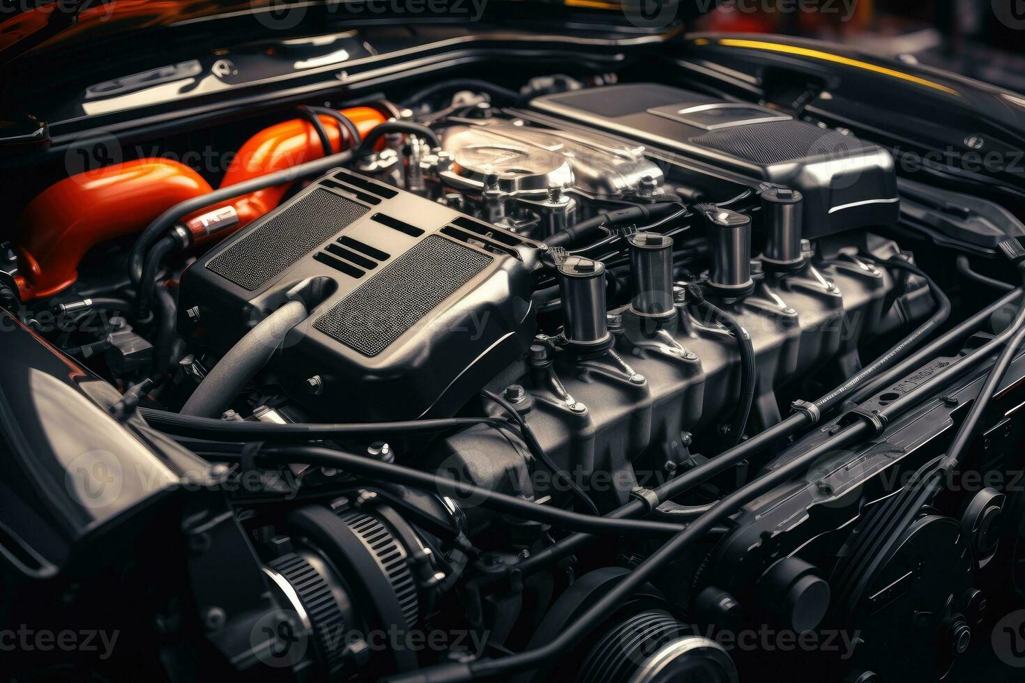 inside modern car hood engine professional advertising photography AI Generated photo