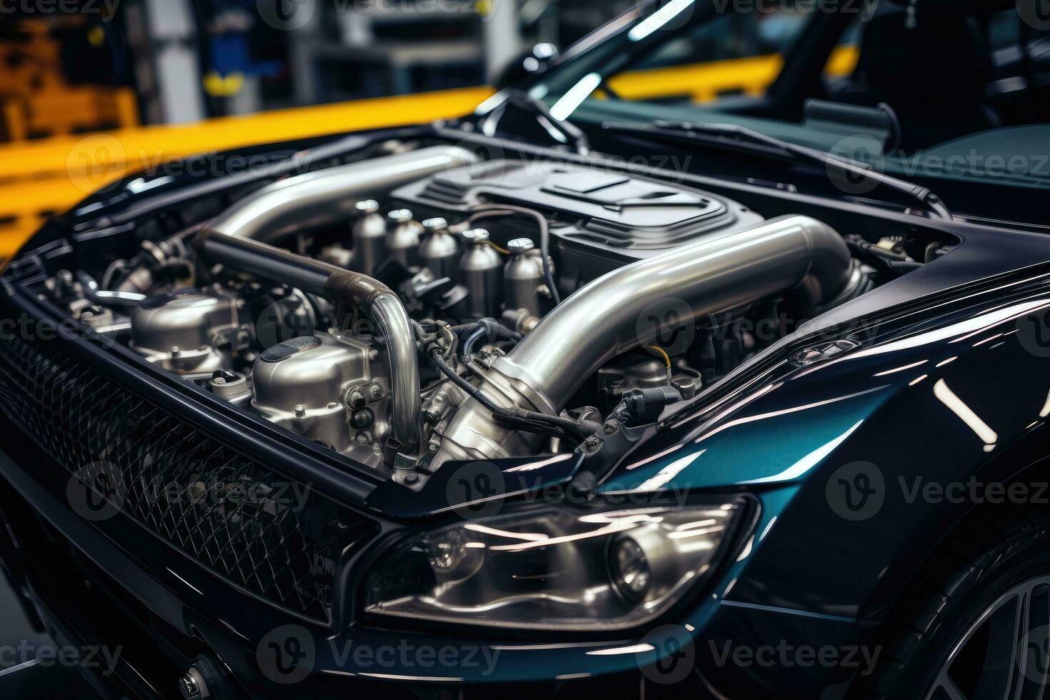 inside modern car hood engine professional advertising photography AI Generated photo