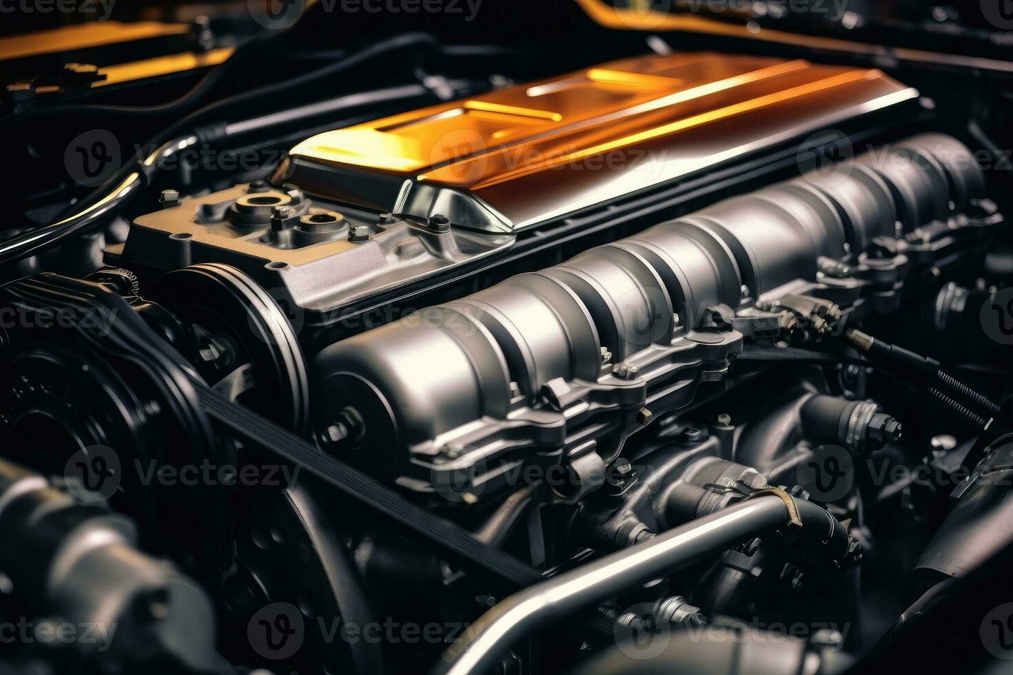 inside modern car hood engine professional advertising photography AI Generated photo