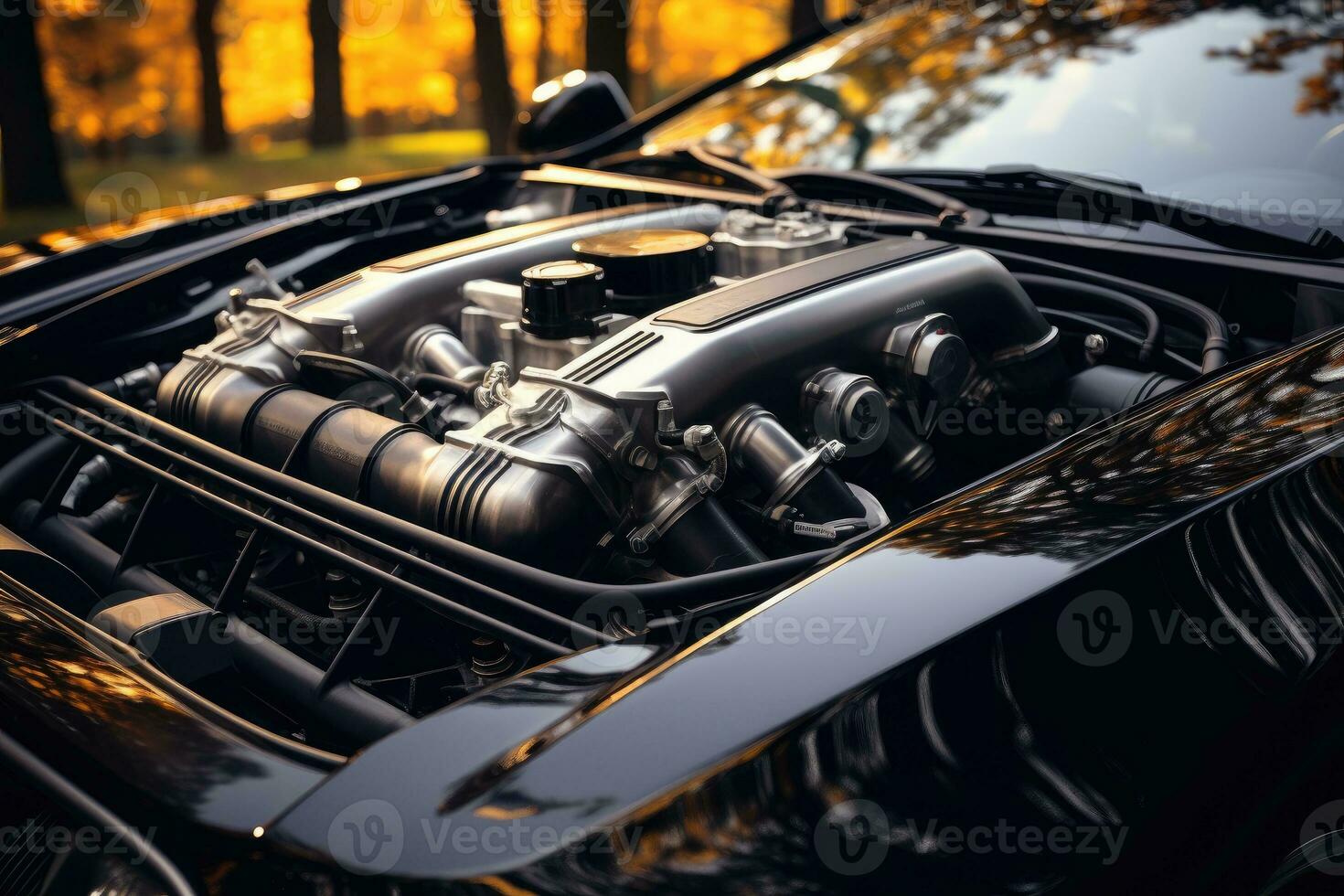 inside modern car hood engine professional advertising photography AI Generated photo