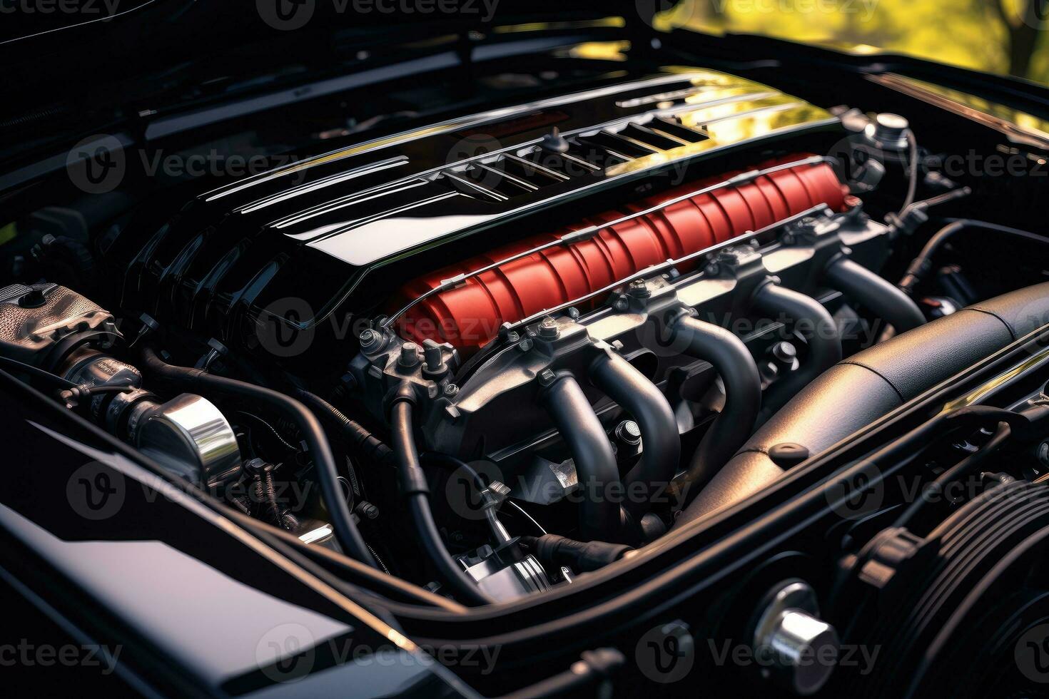 inside modern car hood engine professional advertising photography AI Generated photo