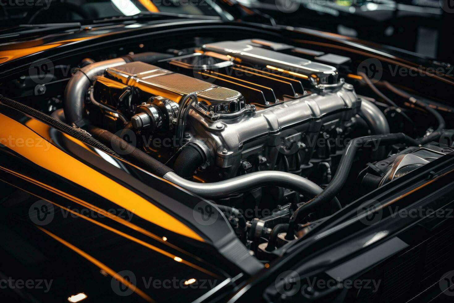 inside modern car hood engine professional advertising photography AI Generated photo