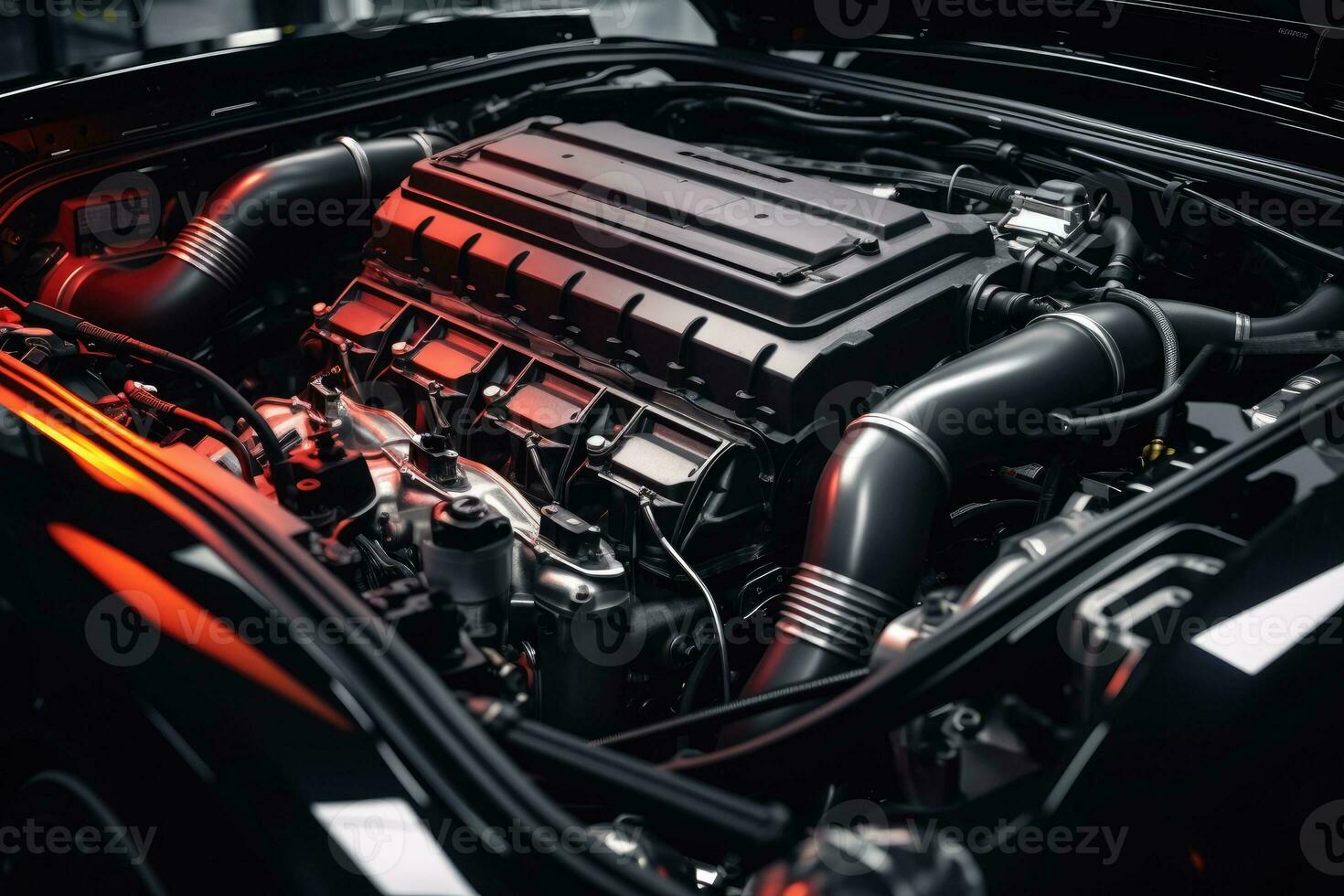 inside modern car hood engine professional advertising photography AI Generated photo