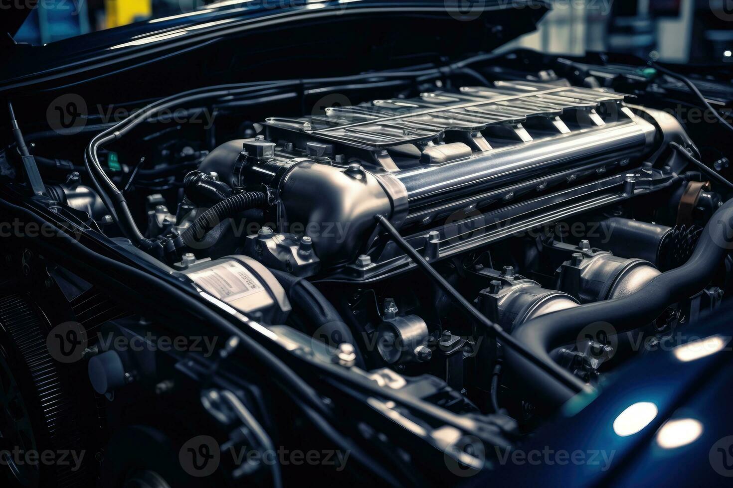 inside modern car hood engine professional advertising photography AI Generated photo