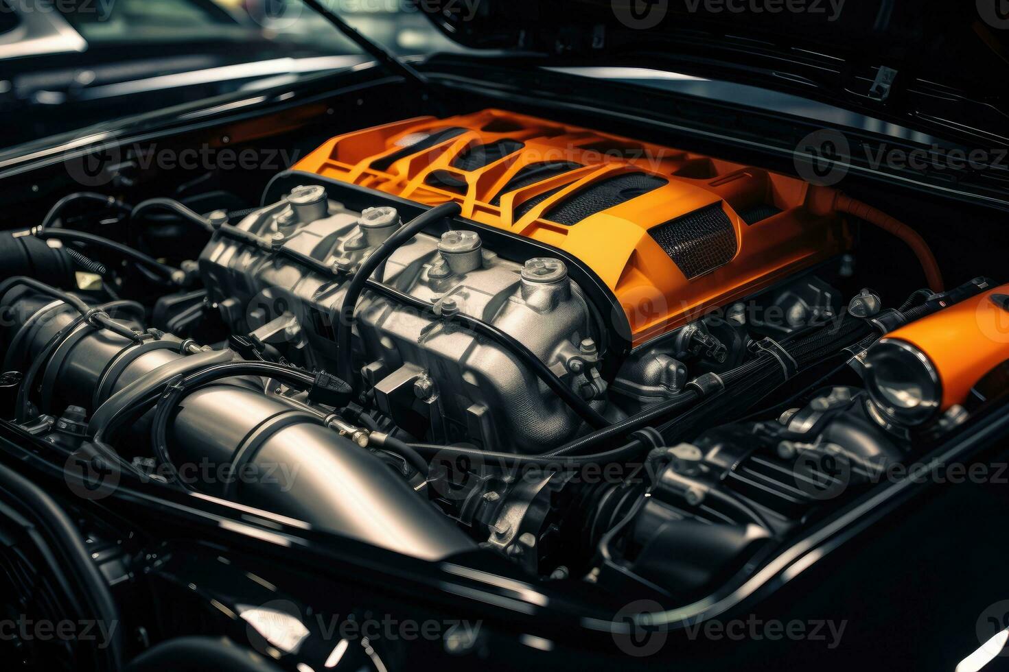 inside modern car hood engine professional advertising photography AI Generated photo