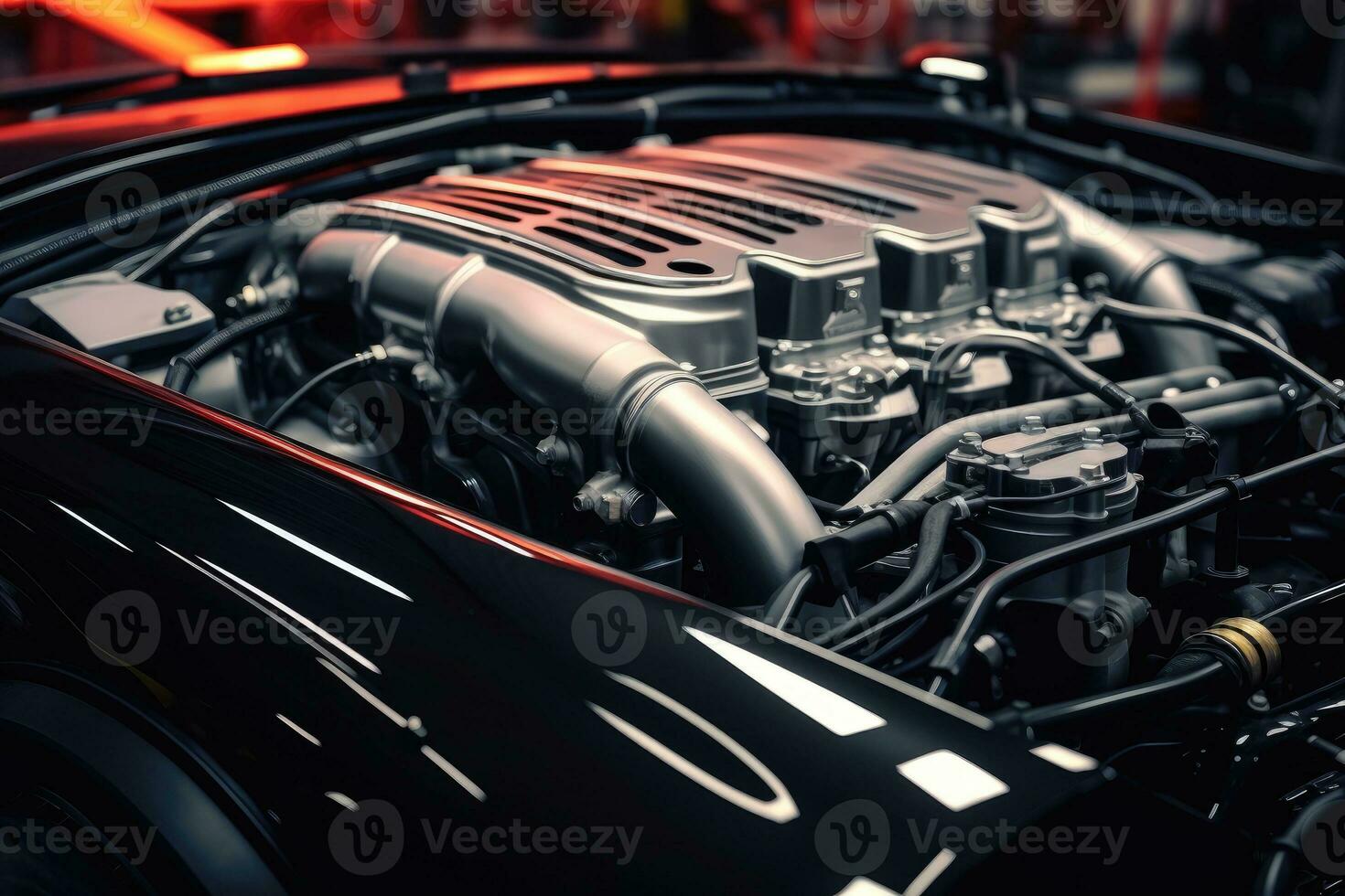 inside modern car hood engine professional advertising photography AI Generated photo