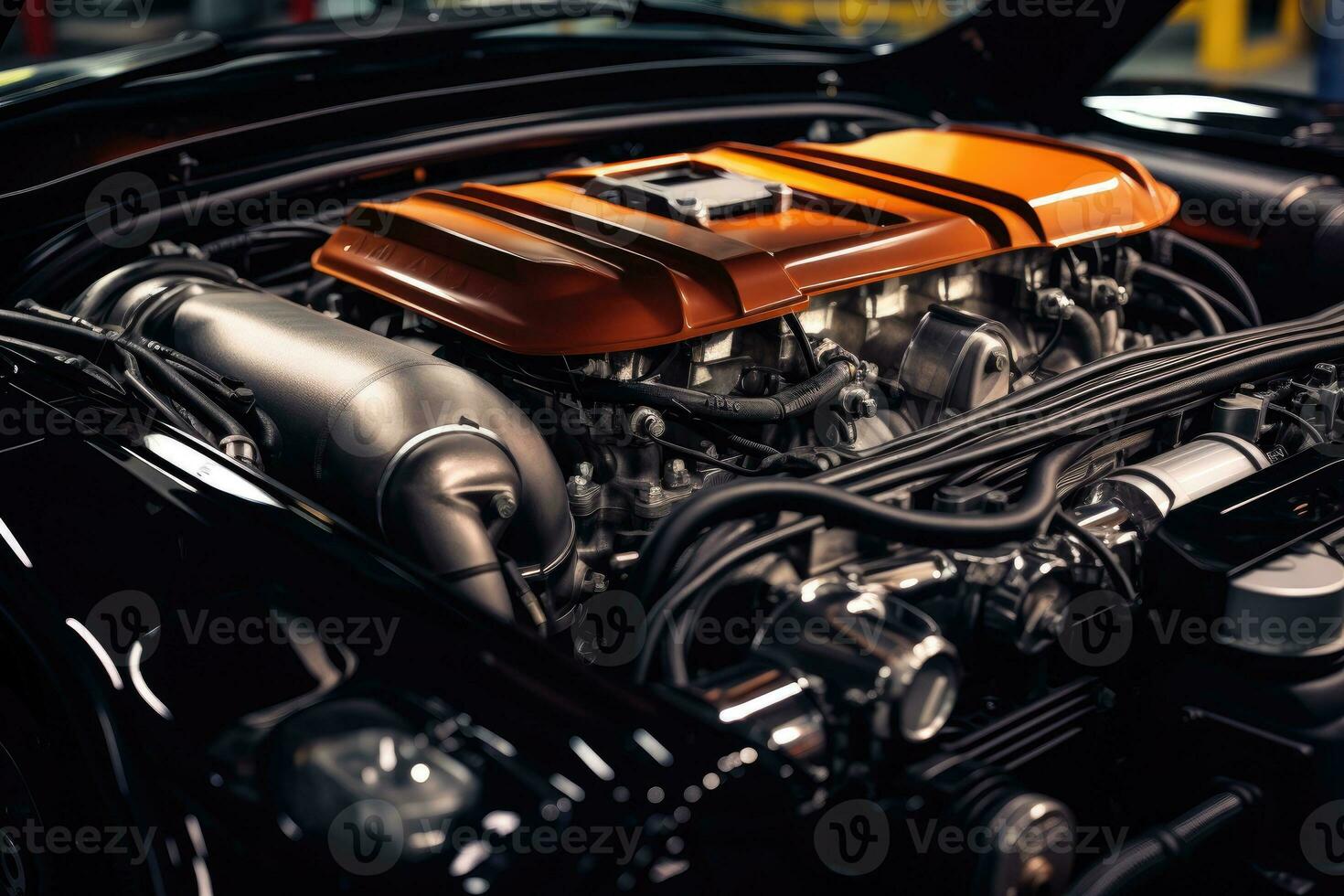 inside modern car hood engine professional advertising photography AI Generated photo