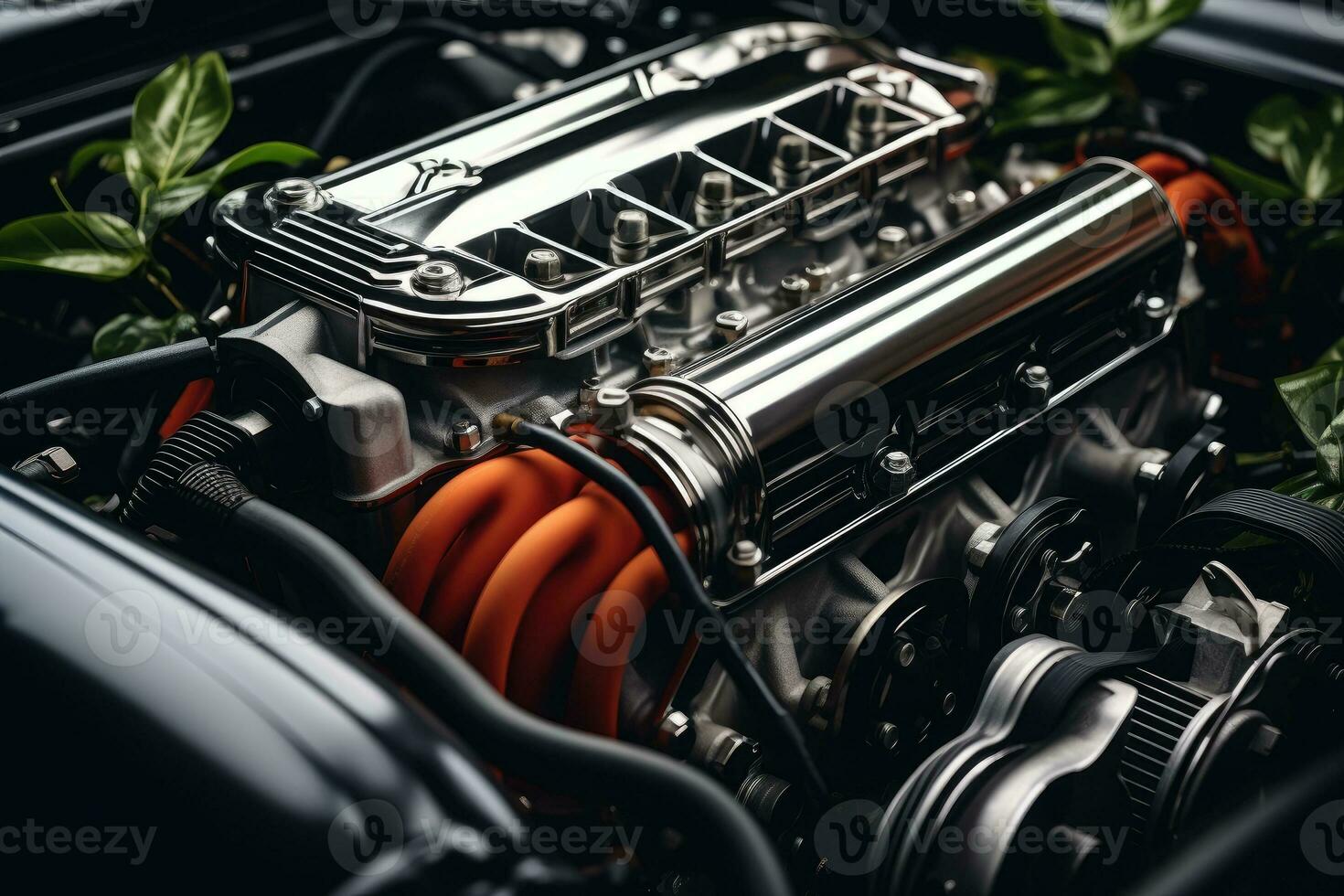 inside modern car hood engine professional advertising photography AI Generated photo