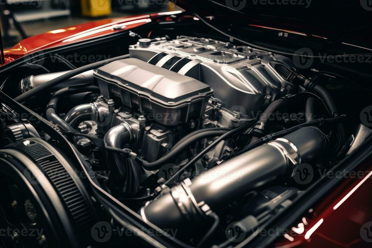 inside modern car hood engine professional advertising photography AI Generated photo