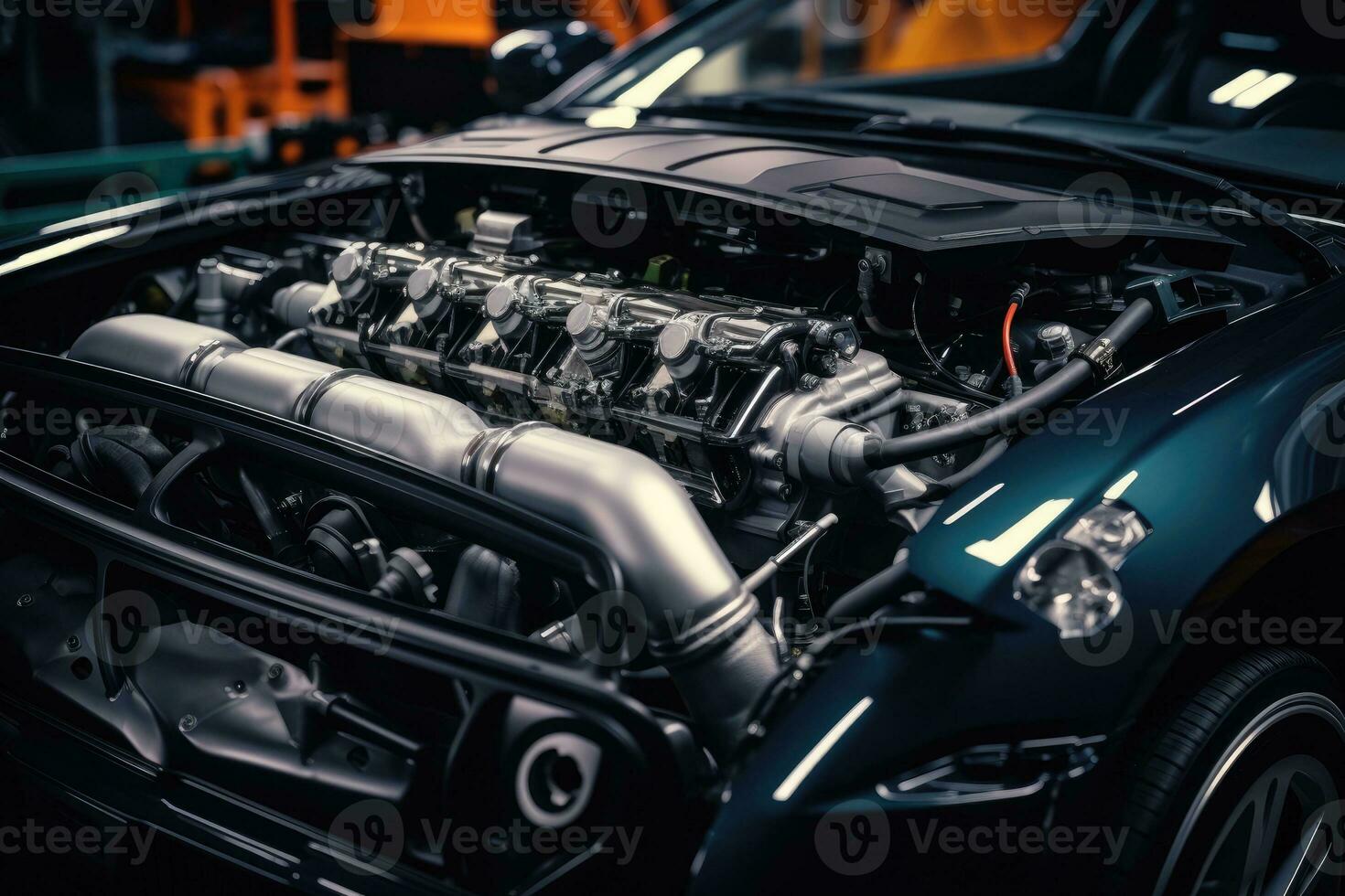 inside modern car hood engine professional advertising photography AI Generated photo