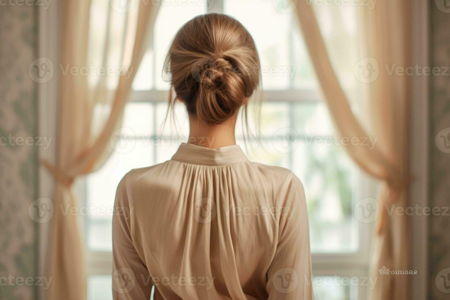 women chignon hairstyle look from back professional advertising photography AI Generated photo