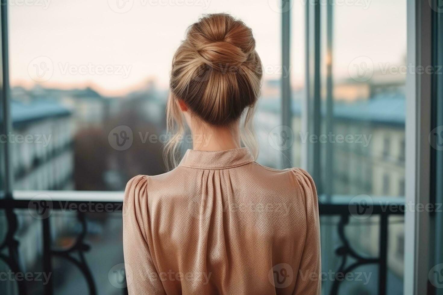 women chignon hairstyle look from back professional advertising photography AI Generated photo