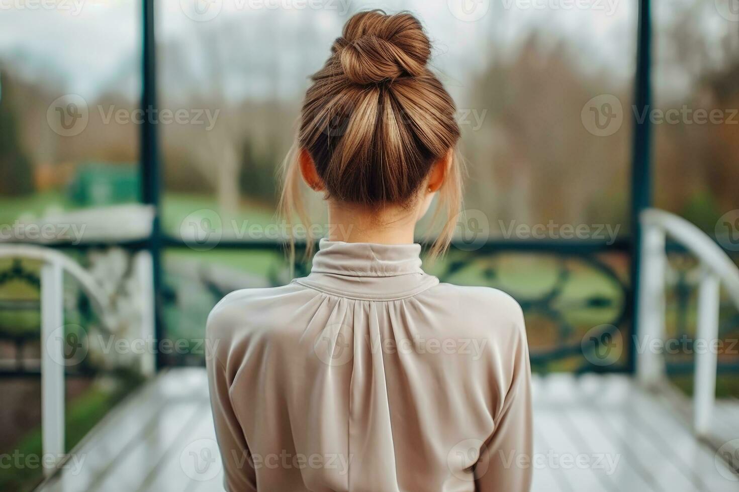 women chignon hairstyle look from back professional advertising photography AI Generated photo