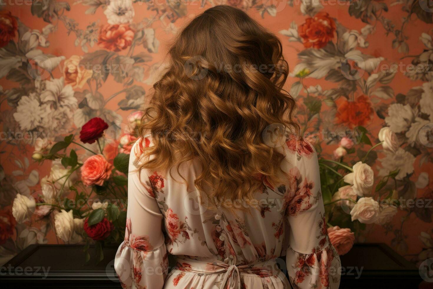 women curly hairstyle look from back professional advertising photography AI Generated photo