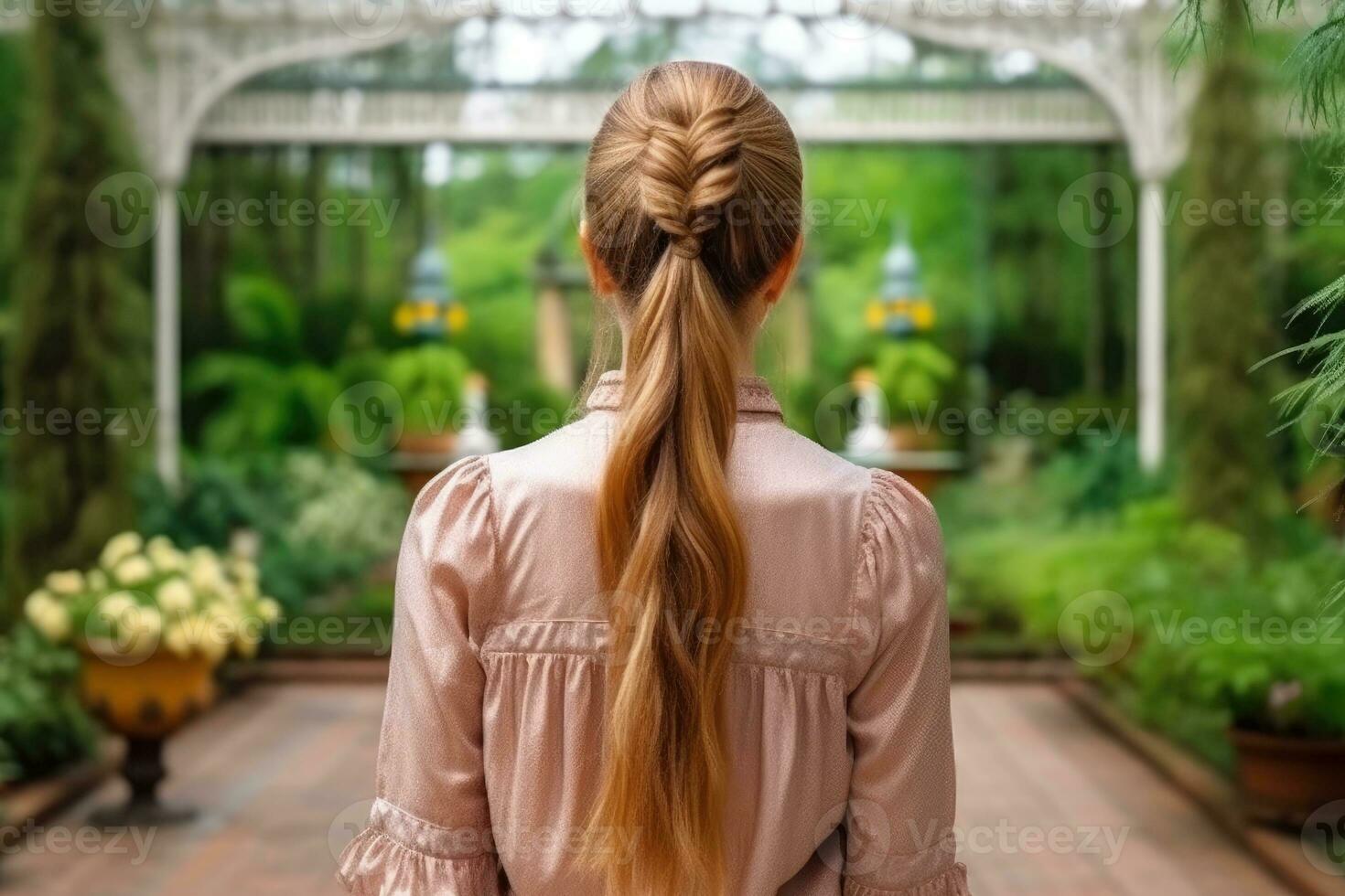 women pigtails hairstyle look from back professional advertising photography AI Generated photo