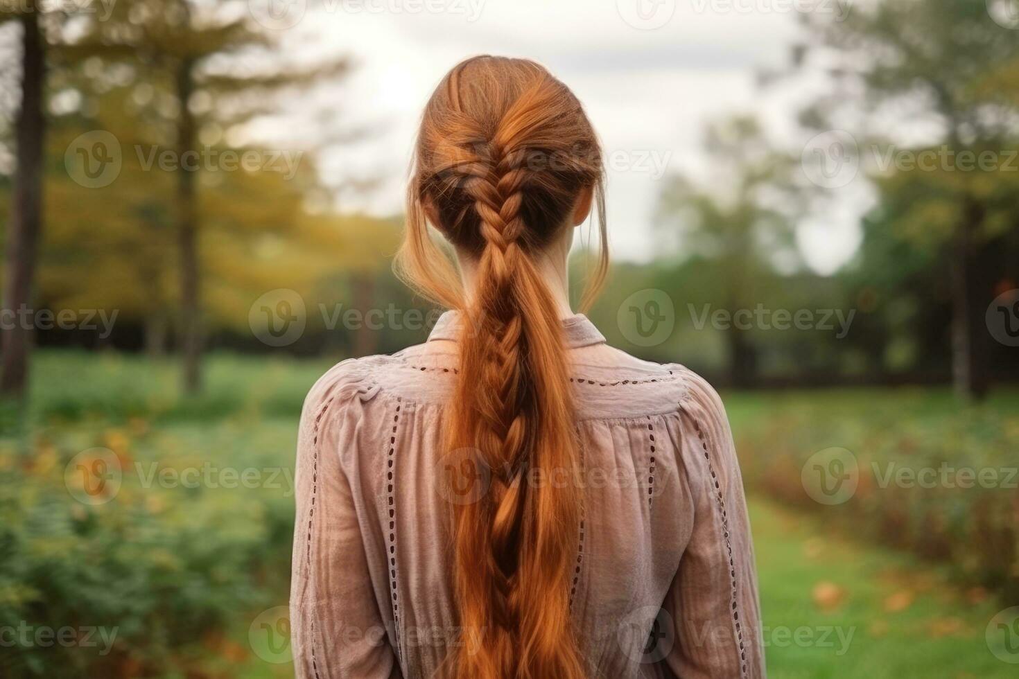 women plait hairstyle look from back professional advertising photography AI Generated photo