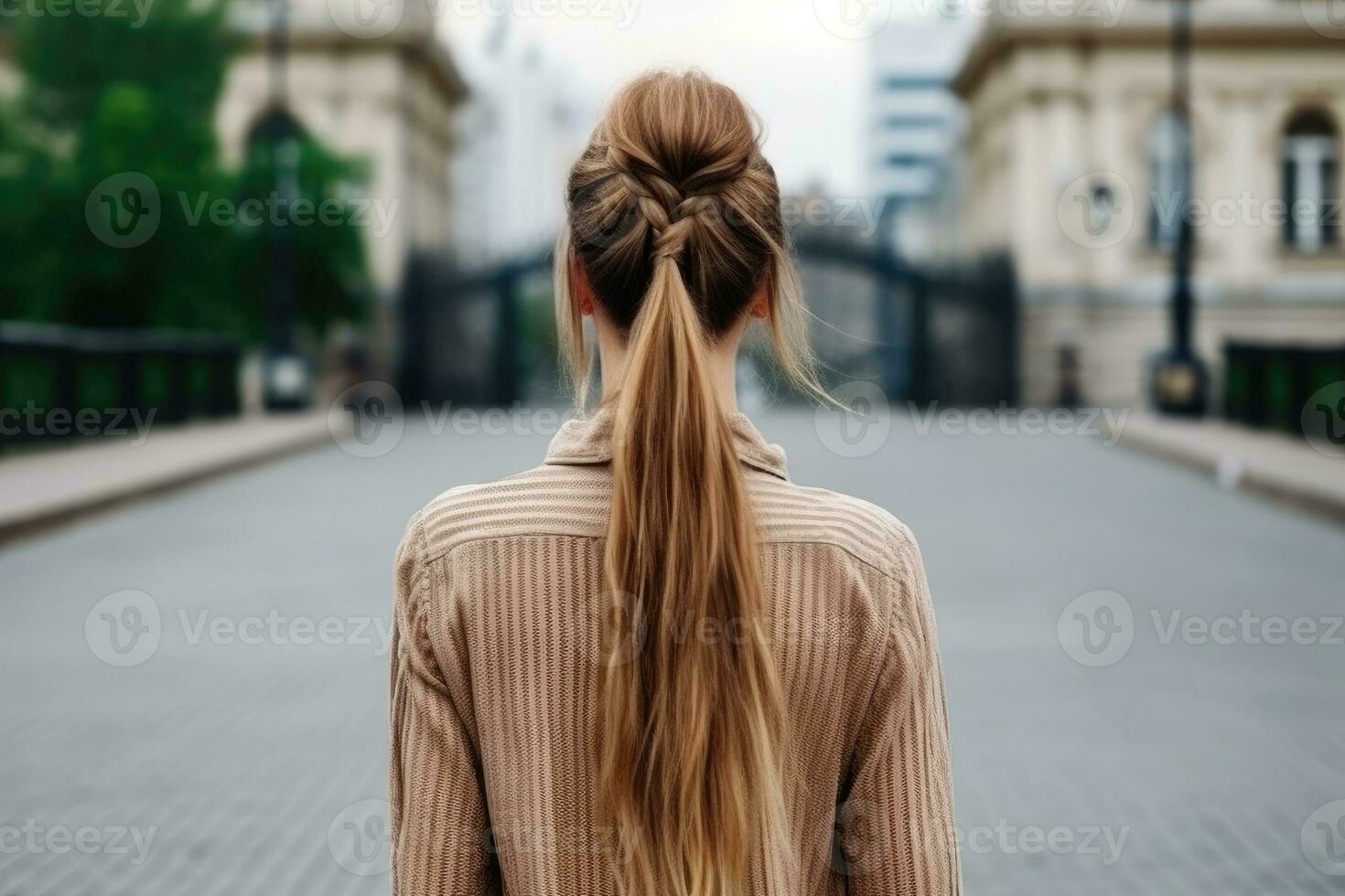 women plait hairstyle look from back professional advertising photography AI Generated photo