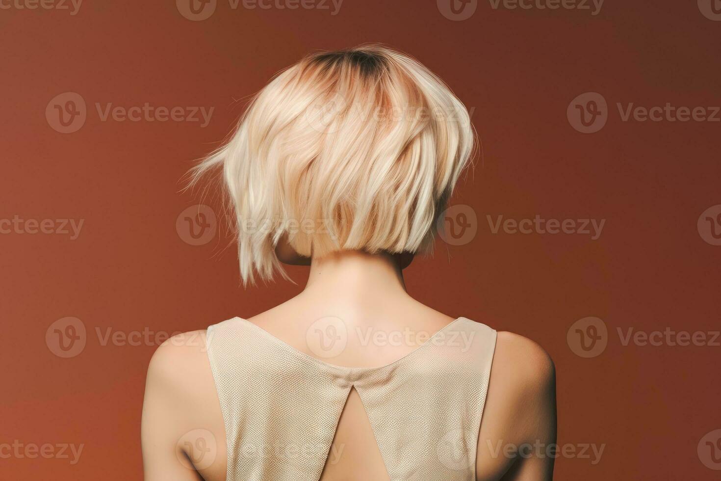 women short blonde hairstyle look from back professional advertising photography AI Generated photo