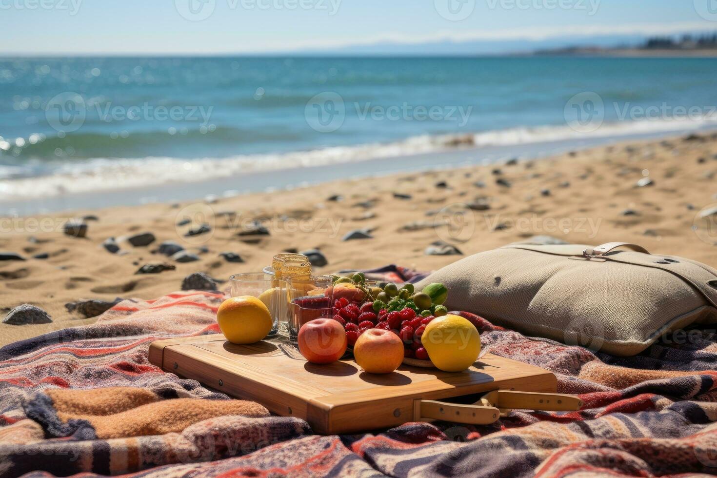 picnic on the carpet beach view professional advertising photography AI Generated photo