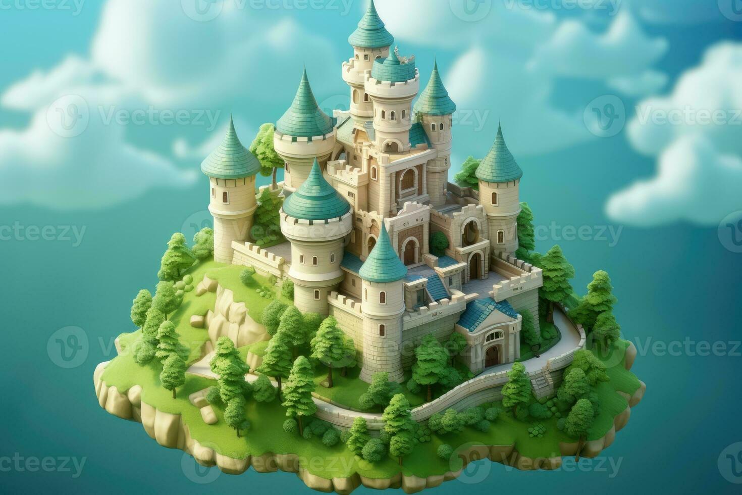 tiny cute isometric castle soft smooth lighting AI Generated photo