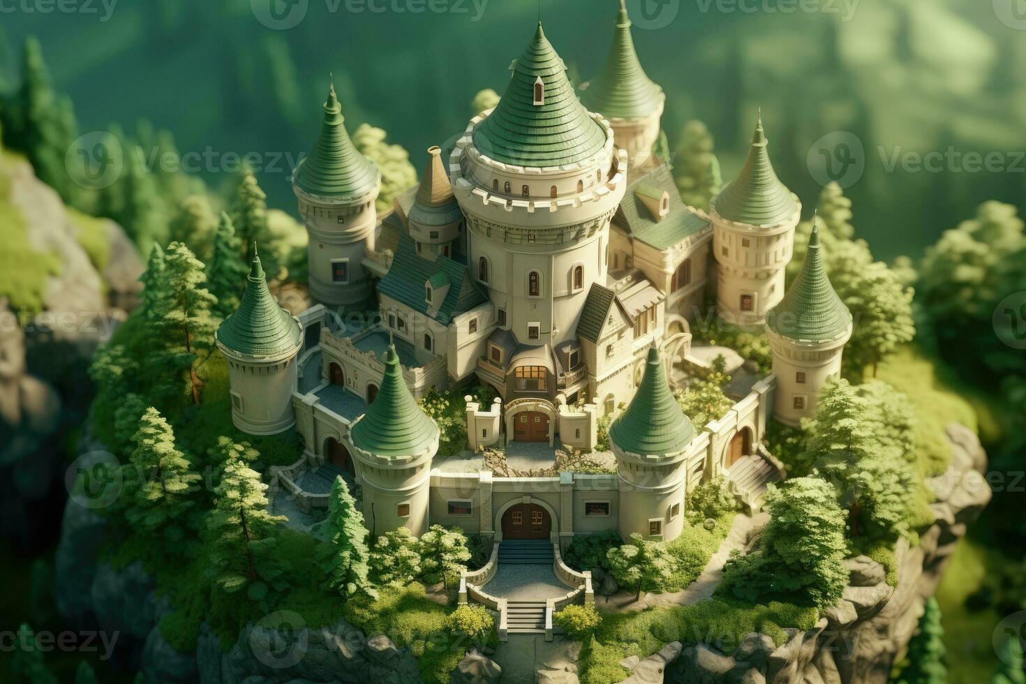tiny cute isometric castle soft smooth lighting AI Generated photo