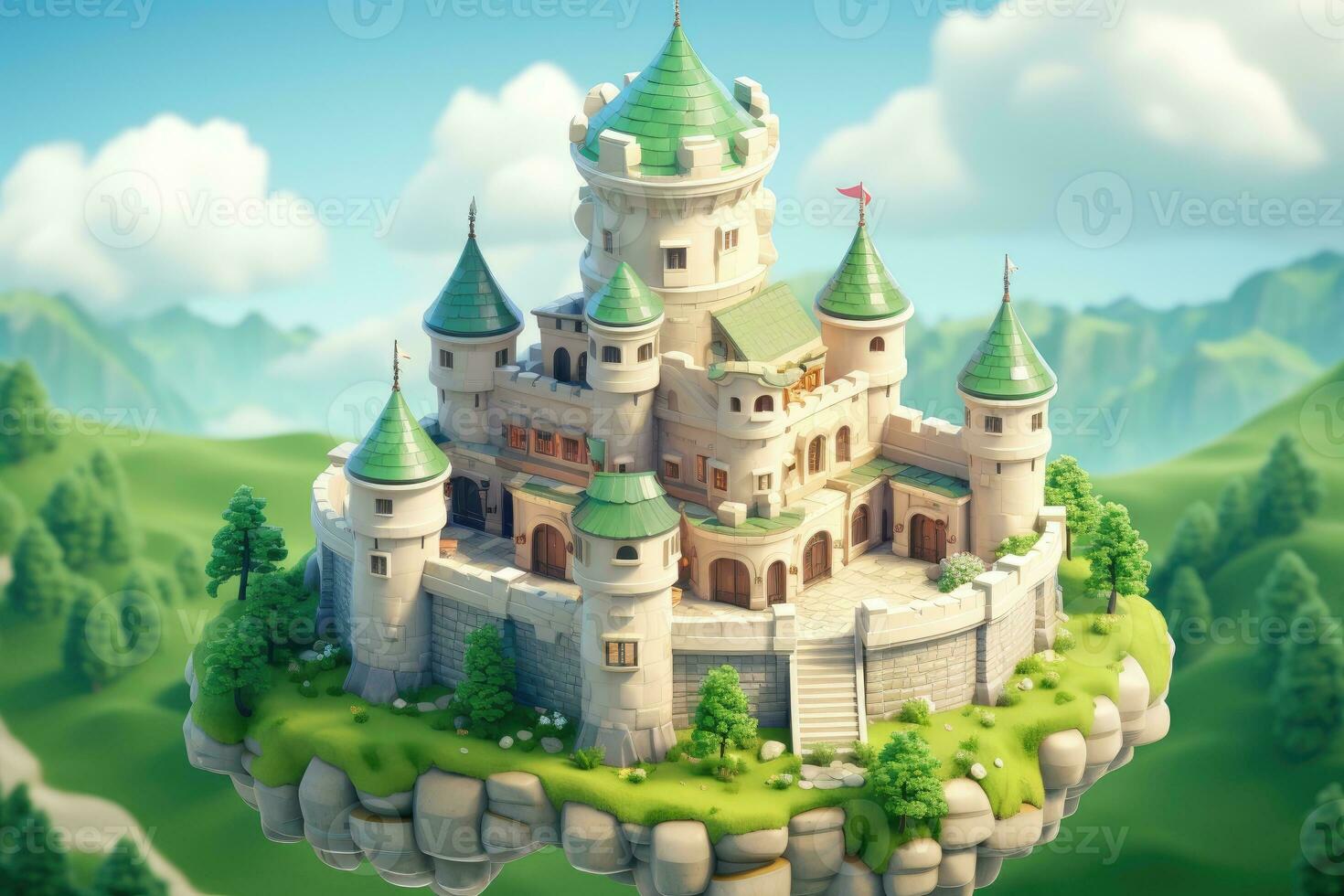 tiny cute isometric castle soft smooth lighting AI Generated photo