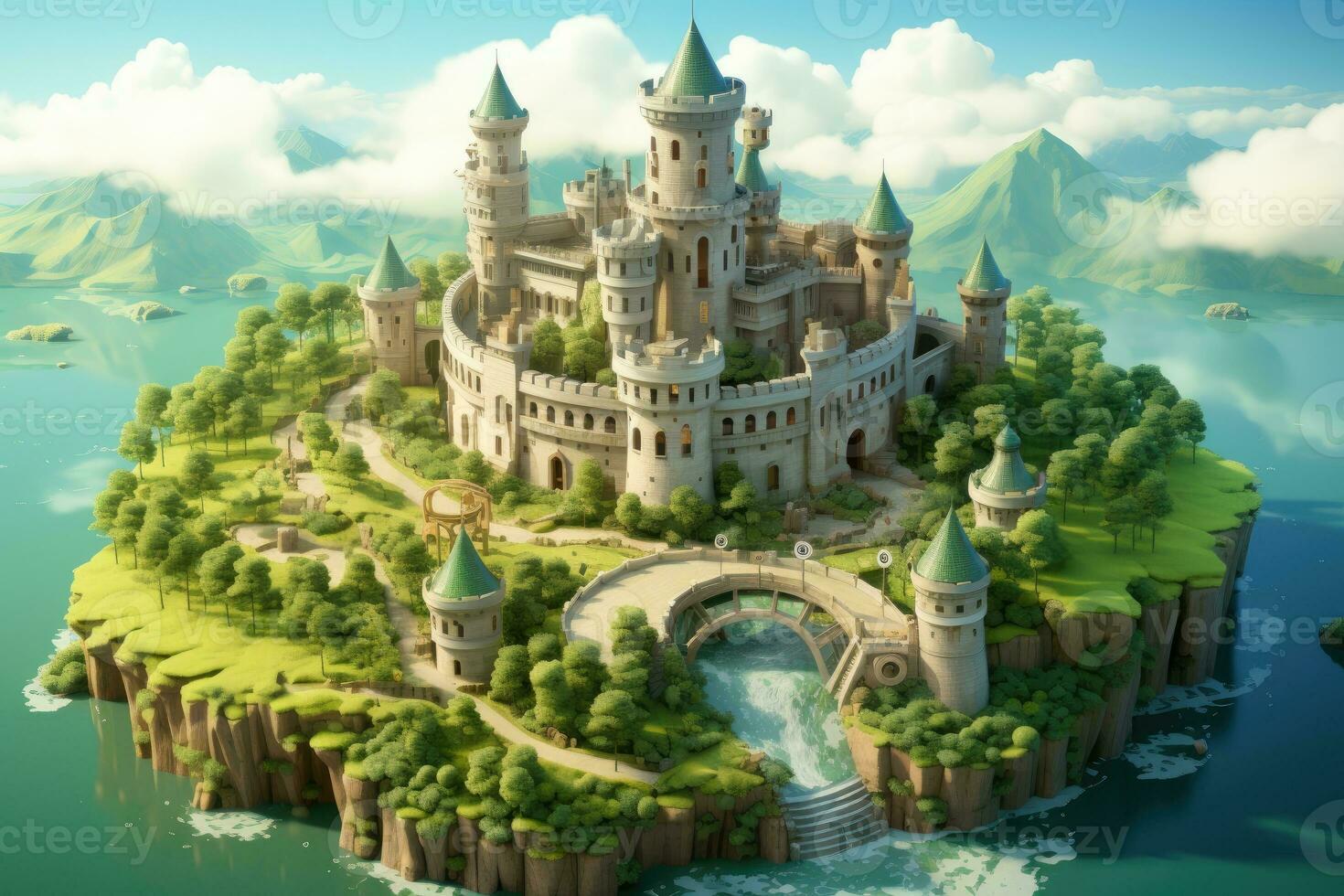 tiny cute isometric castle soft smooth lighting AI Generated photo