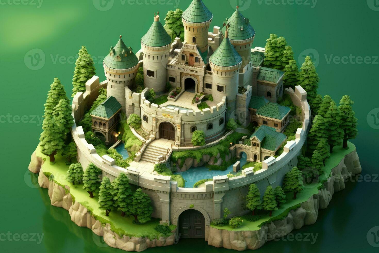 tiny cute isometric castle soft smooth lighting AI Generated photo