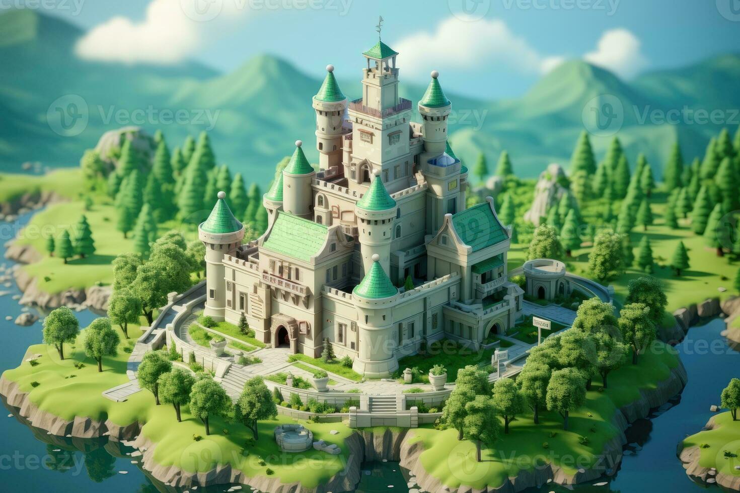 tiny cute isometric castle soft smooth lighting AI Generated photo
