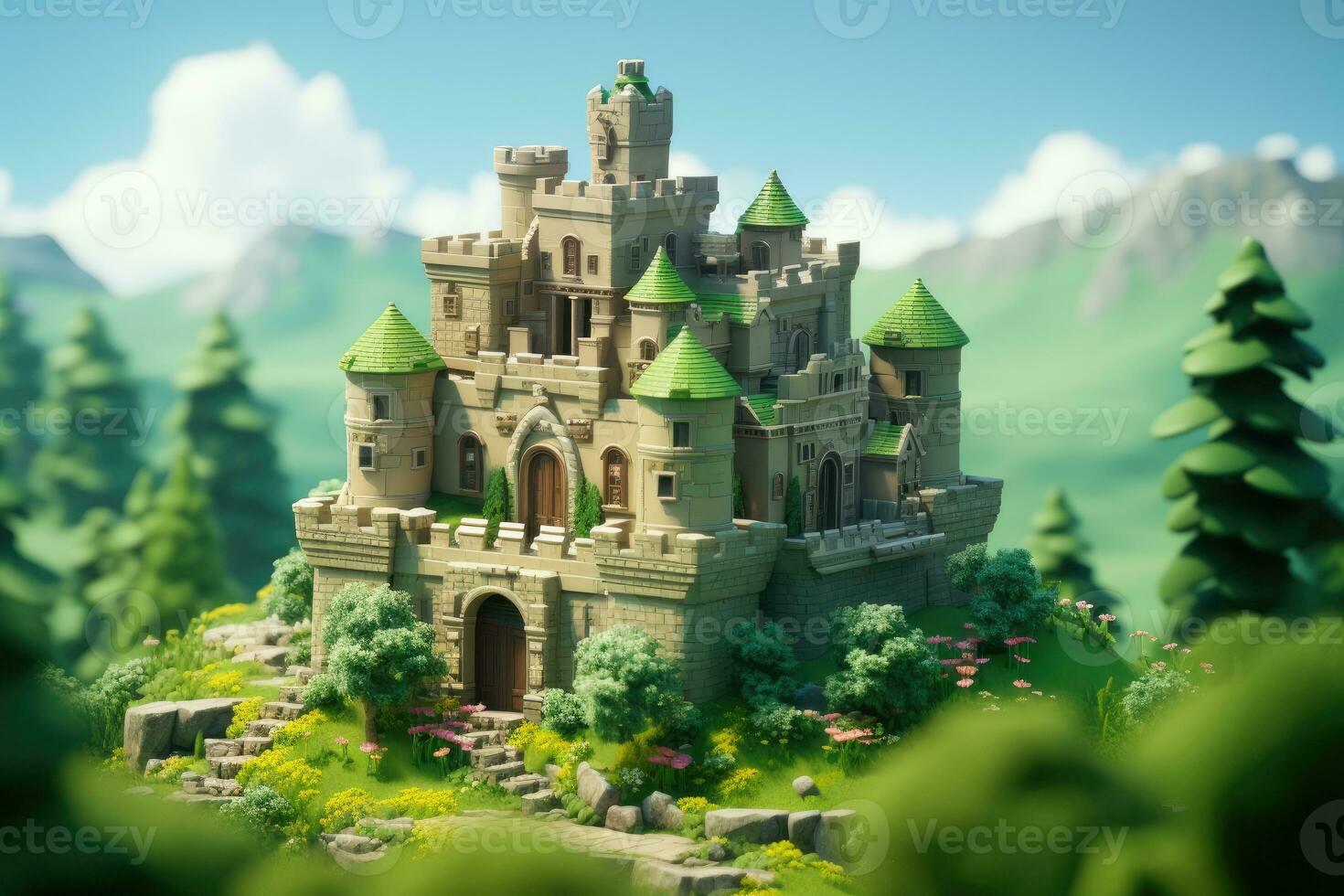 tiny cute isometric castle soft smooth lighting AI Generated photo