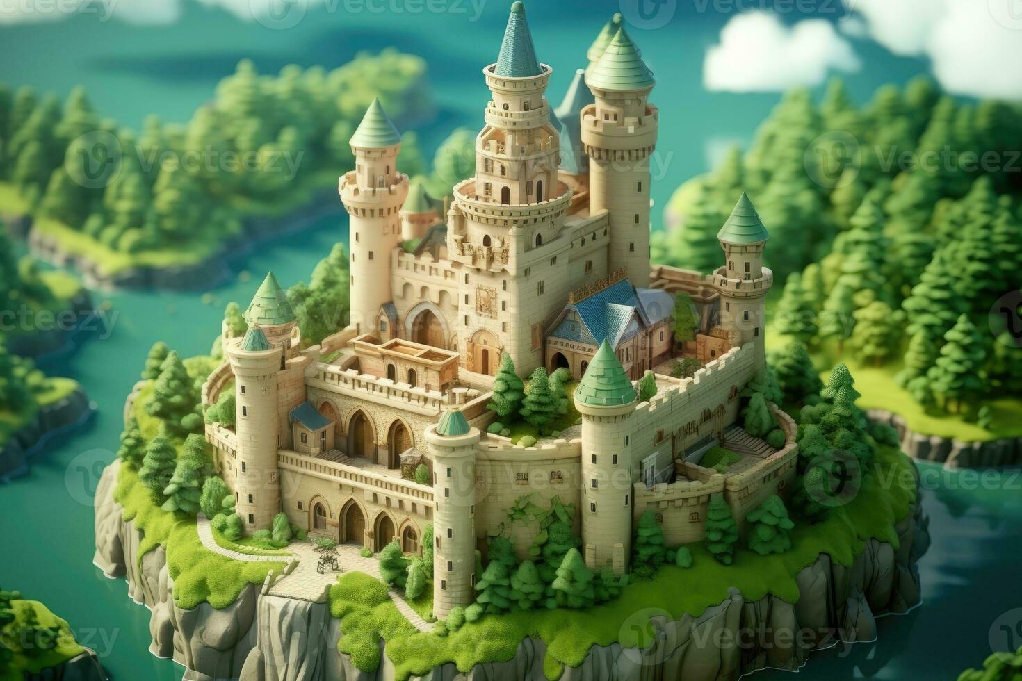tiny cute isometric castle soft smooth lighting AI Generated photo