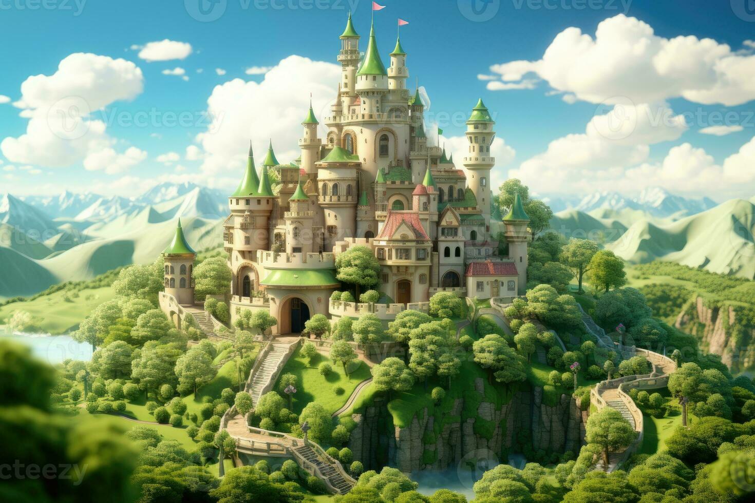 tiny cute isometric castle soft smooth lighting AI Generated photo